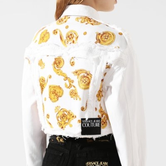 Versace Jeans White and Gold Women's Jacket, Baroque Print NWT, - Picture 4 of 11